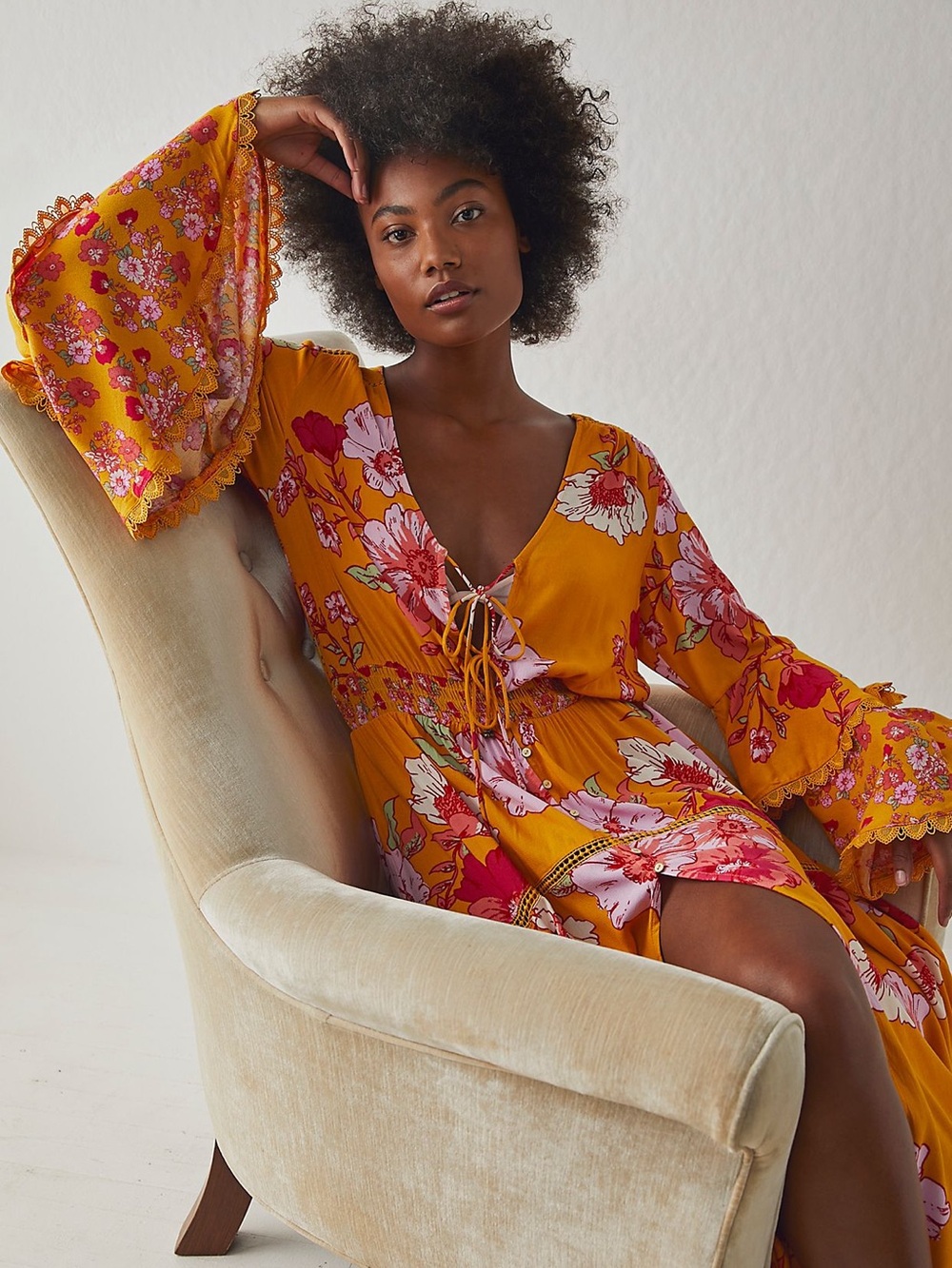 Free People Penny Printed Maxi Bodysuit NWT Gold combo XS
